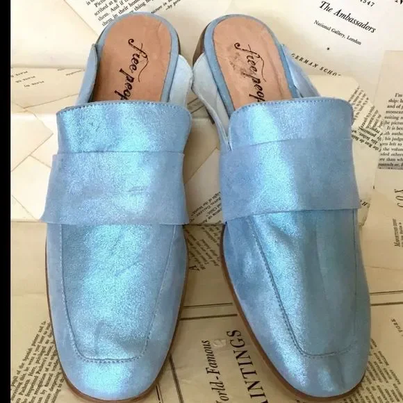 Free People Metallic Loafers blue Leather 40/9-9.5 - Picture 2 of 4
